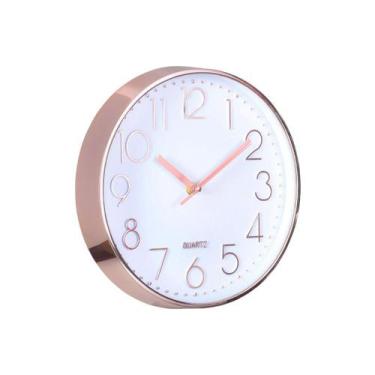 Imagem de Relógio Parede Cromado Redondo Cozinha Sala Quarto 20 Cm Quartz - CASA