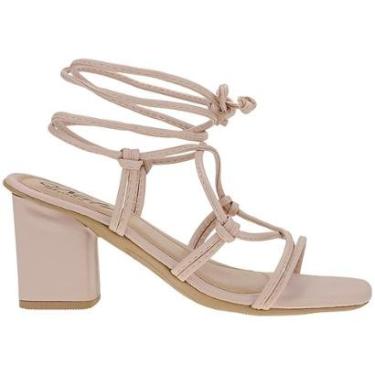 Imagem de Sandália Feminina Tiras Amarração Salto Alto Grosso Gladiadora-Feminino