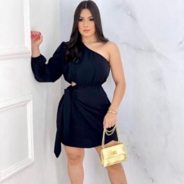 Imagem de Vestido Curto Feminino Mula Manca Lorena Um Ombro Uma Manga Cumprida S