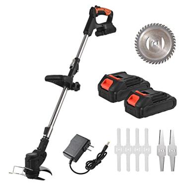 Imagem de Cortador de Grama Sem Fio Weed Wacker Máquina Corte Ervas 21V com Tela LCD Leve Altura Ajustável em Metal para Jardim Pátio Poda Arbustos Cortar Gramado 2 Baterias