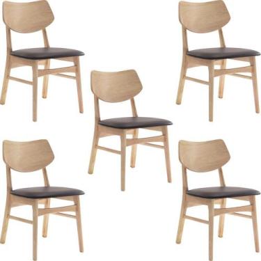 Imagem de Kit 5 Cadeiras Decorativas Sala e Escritório Zion Madeira Natural (PU)