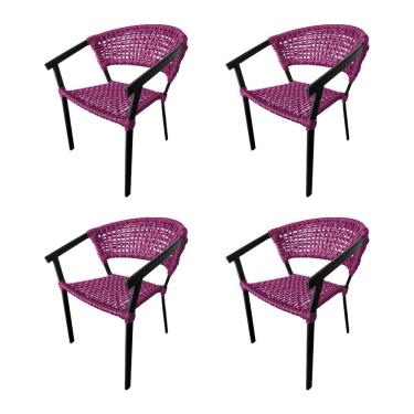 Imagem de Kit 4 Cadeiras Sofia Corda Náutica Base Em Alumínio Preto-rosa