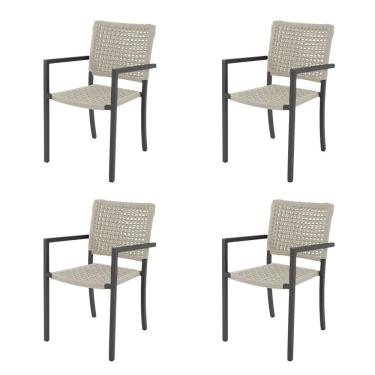 Imagem de Kit 4 Cadeiras Marília Corda Náutica Base Em Alumínio Preto-areia