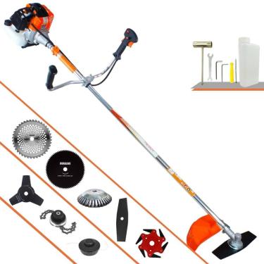 Imagem de Cortador de Grama Vulcan VR430S 43cc 1,7HP Com Carretel + Facas 2 Pontas, 3 Pontas, 6 Pontas, 40 Dentes de Vídea, 80 Dentes, Trimmer e Escova de Aço