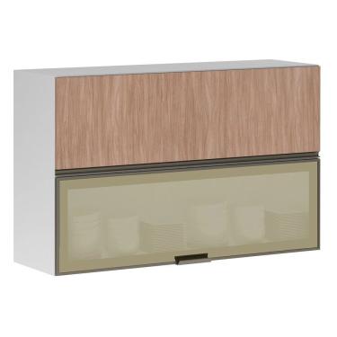 Imagem de Armário Basculante Misto Perola 120 Cm 2 Portas Alumínio E Com Vidro Reflecta Bronze Lu...