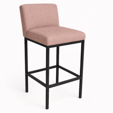 Imagem de Banqueta Viena Alta Estofada Veludo Rosê com Base Metal Preto Liberty Móveis