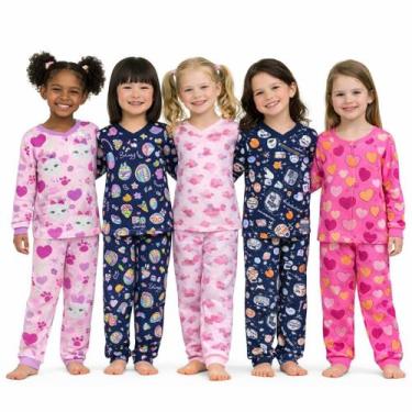 Imagem de Pijama Manga Longa Menina 100% Algodão Flanelado Estampado - Mundo dos