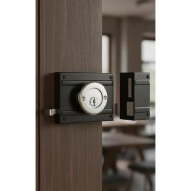 Imagem de Fechadura Portão 100mm Sobrepor Preto c/ 2 Chaves Segurança - Congratu