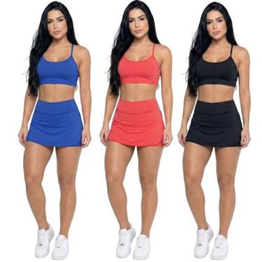 Imagem de KIT 3 Conjunto Top Alça Fina E Short Saia Bella Fiore Roupa Para Acade