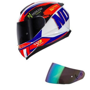 Imagem de Capacete Norisk Razor Turbo Branco Azul e Laranja Mais Viseira Camaleã