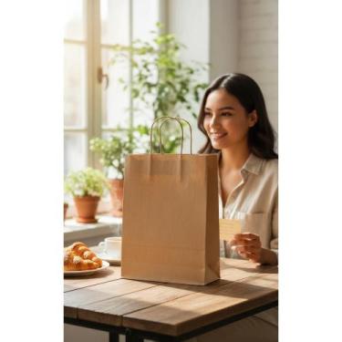 Imagem de 2x Sacola Papel Kraft 15x20cm 50un Alça Torcida Elegante - Congratulat