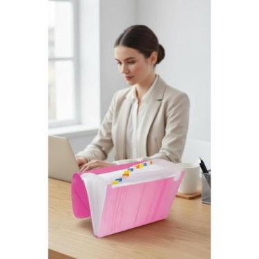 Imagem de 2x Pasta Sanfonada A4 12 Divisórias Organização Total Rosa/A - Congrat