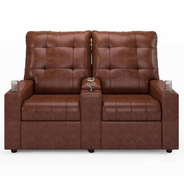 Imagem de Poltrona De Cinema Reclinável 2 Lugares Baú Usb Mallie Fh9 Pu Marrom Brilho - Mpozenato
