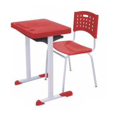 Imagem de Kit Escolar Individual AZUL  (Mesa e Cadeira)  ADULTO  TAMPO PLÁSTICO 
