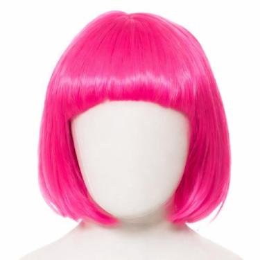 Imagem de Peruca Sintética Curta Lisa rosa pink com franja p/ Festas - 000028095
