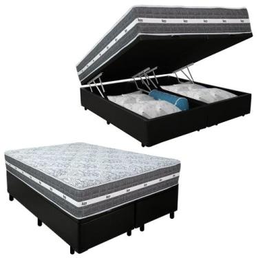 Imagem de Cama Box Baú Casal Bipartido Sintético + Colchão Anjos Black Graphite 