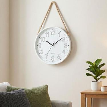 Imagem de Relógio Parede Redondo Decorativo Branco Com Corda Alça 25cm - Genéric