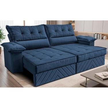 Imagem de Sofá Retrátil e Reclinável 2,80m com Molas e Espuma D33 Thunder. Velusoft Cama inBox