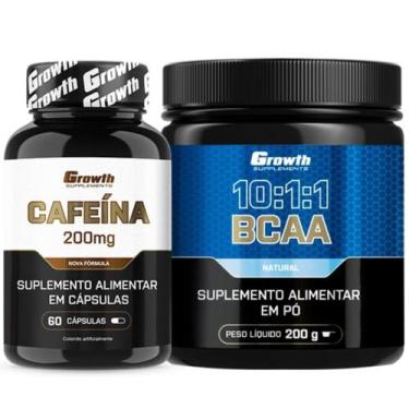 Imagem de Cafeína Pura 200mg 60 Caps + Bcaa em Pó 10:1:1 200g Growth, Laranja