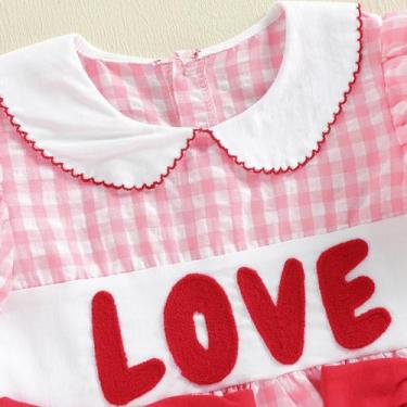 Imagem de Vestido Xadrez De Dia Dos Namorados Para Meninas De 1 a 7 Anos, Manga 