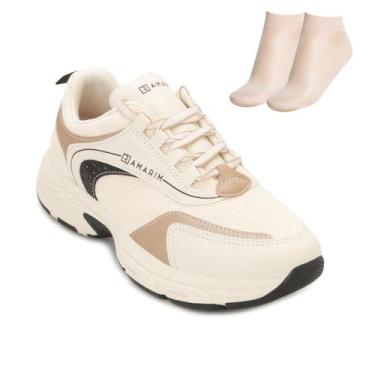 Imagem de Tênis Casual Ramarim e Meia RM25-25782 BEP, Bege, Preto, 38