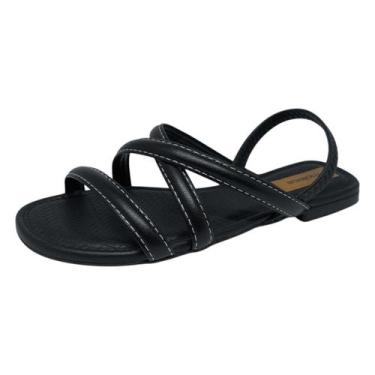 Imagem de Sandália Rasteirinha Feminina Conforto Estilo Tressê Moleca, Preto, 37