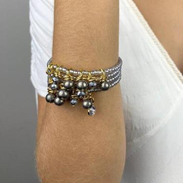 Imagem de Maxi Pulseira Espiral Metalizada com Cristais e Zircônia - Feito À Mão