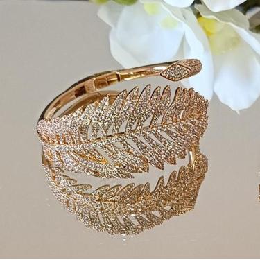 Imagem de Bracelete Luxo Folha Microcravejado Zircônia Cristal - izagi