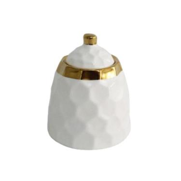 Imagem de Açucareiro Branco com Borda Dourada - Home Design