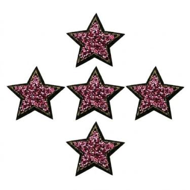 Imagem de Kit 5 Apliques Estrela Termocolante com Brilho 4x4cm Patch para Custom