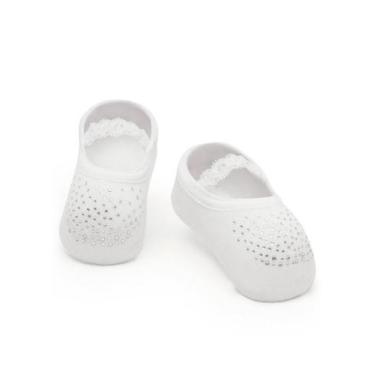 Imagem de Meia Sapatilha Puket Antiderrapante Branca Menina Coroa Branco 19 a 22