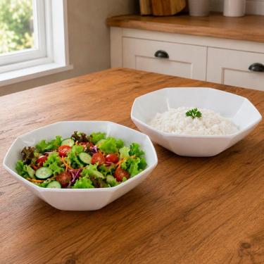 Imagem de Tigela Bowl Saladeira em Melamina 1,4L Kit 6 Peças Resistente para Servir Alimentos Branco