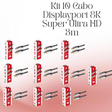 Imagem de Kit 10 Cabos DisplayPort 1.4 HBR 8K Ultra HD 3 Metros Gamer Profission
