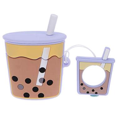 Imagem de Capa de silicone sem fio para fone de ouvido criativa Bublle Milk em forma de chá com pingente compatível com (roxo) Acessórios de celular para automóveis