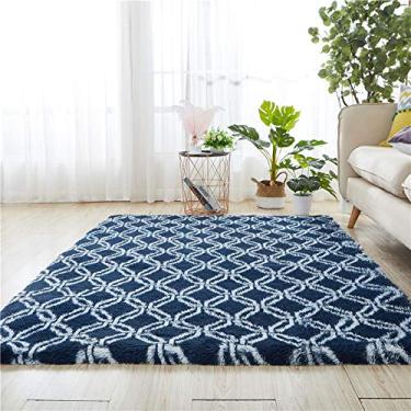 Imagem de Tapete de área salsicha, pelúcia tie-dye longa tapete antiderrapante e lavável para sala de estar, quarto, escritório, banheiro, quarto infantil, cabeceira ioga, azul, 100160 cm