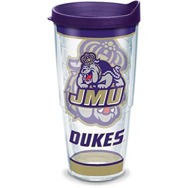 Imagem de Tervis Feito nos EUA com parede dupla James Madison University JMU Dukes copo isolado mantém as bebidas frias e quentes, 700 ml, tradicional