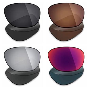 Imagem de 4 pares de lentes polarizadas de substituição da Mryok para óculos de sol Oakley She 's Unstoppable – Stealth preto/bronze marrom/prata titânio/Midnight Sun