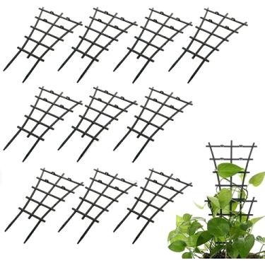 Imagem de 12 peças de suporte de treliça de escalada, para jardim de bricolagem, minipessoas sobrepostas de plantas de plástico, suporte de haste de plantas para ambientes internos e externos, vinhas, flores e vegetais