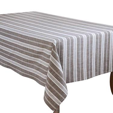 Imagem de SARO LIFESTYLE Nevaeh Collection Toalha de mesa de algodão listrada, 165 x 305 cm, cinza