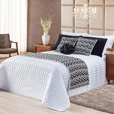 Imagem de Cobre Leito Sthella Branco Preto Peseira Almofadas 09 Peças