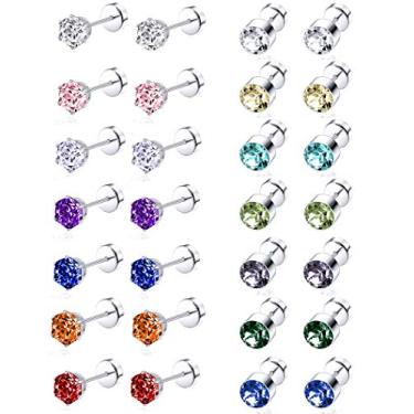 Imagem de Tornito 7 a 14 pares de brincos de aço inoxidável CZ para mulheres e meninas conjunto de brincos de hélice de zircônia cúbica multicolorida 4 mm, Metal, Zircônia cúbica