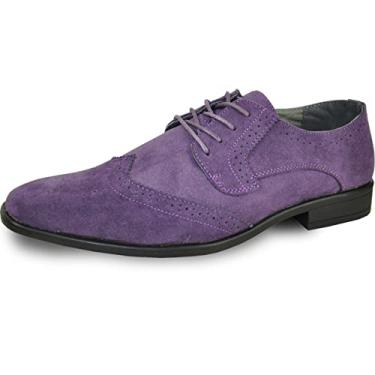 Imagem de bravo! Sapato social masculino King clássico com cadarço Oxford liso ou bico de bico ou meia de couro com largura média e larga tamanho de 6 a 18 preto marrom conhaque azul roxo vermelho, Roxa, 15