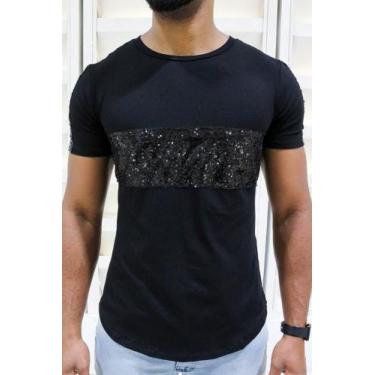 Imagem de Camiseta Masculina  Paete Camisa Long Com Detalhe Lantejola - Execução