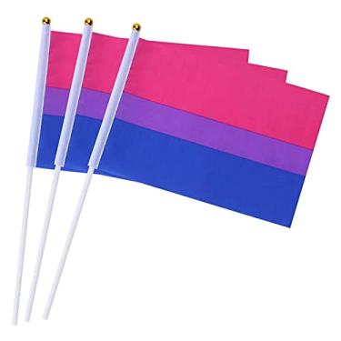 Imagem de 10 bandeira mão arco-íris, bandeira do orgulho gay, mini bandeira arco-íris com mastro, bandeira anti-ultravioleta listra costurada, decorações festa fim ano