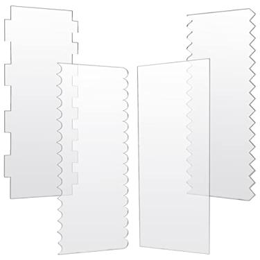 Imagem de JOERSH 4 peças de raspadores de bolo de acrílico pentes de bolo transparentes cobertura de cobertura de manteiga borda de bolo mais macia para decoração de bolo de creme de mousse