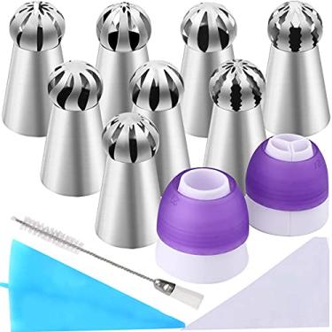 Imagem de YLYL Conjunto de 42 peças de pontas russas para confeitar, 8 bocais de cobertura de flores, pontas russas para decoração de bolos, 2 acopladores, 30 sacos de pastelaria, 1 escova de limpeza, 1 saco de silicone reutilizável