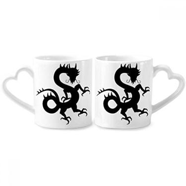 Imagem de Conjunto de canecas de porcelana para casal, padrão chinês, desenho de dragão, coração de cerâmica