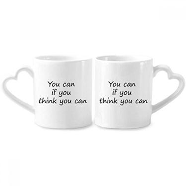 Imagem de You Can If You Think You Can Couple Conjunto de canecas de porcelana com alça de coração de cerâmica