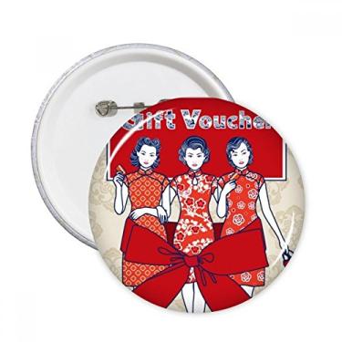 Imagem de Cultura chinesa vermelha mulher alfinetes redondos crachá botão emblema acessório decoração 5 peças