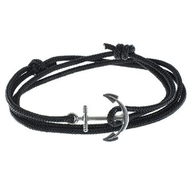 Imagem de West Coast Paracord Pulseiras masculinas ajustáveis com âncora náutica e anzol - Disponível em uma variedade de acabamentos e cores - Feito de corda de nylon, One Size, Nylon Bronze Metal Prata